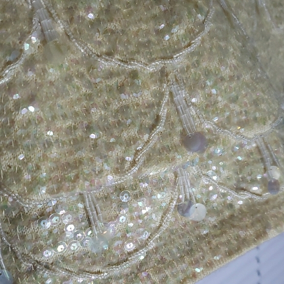 Cream Sequin Embellished Sleeveless Tank Top-1960s - Picture 5 of 13